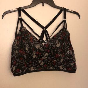 Torrid size 3 scrappy back mesh skull bralette